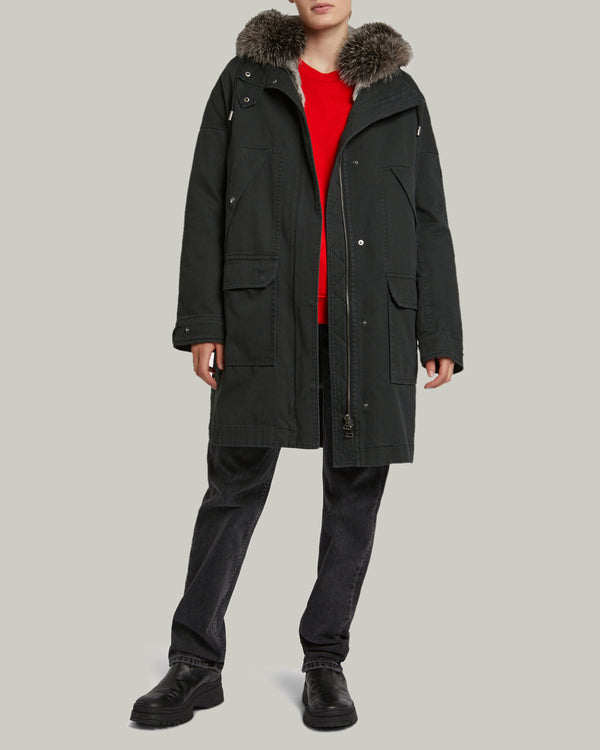 Hooded cotton parka with fox and rabbit fur-Yves Salomon-Winter sale & boxing day