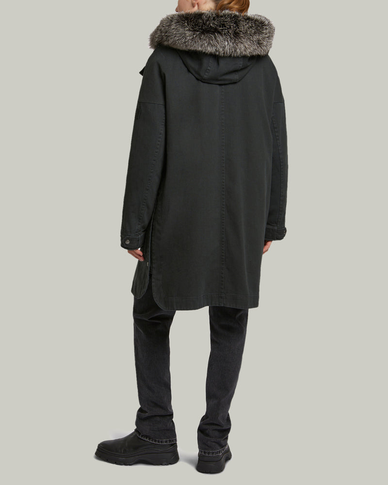 Hooded cotton parka with fox and rabbit fur-Yves Salomon-Winter sale & boxing day