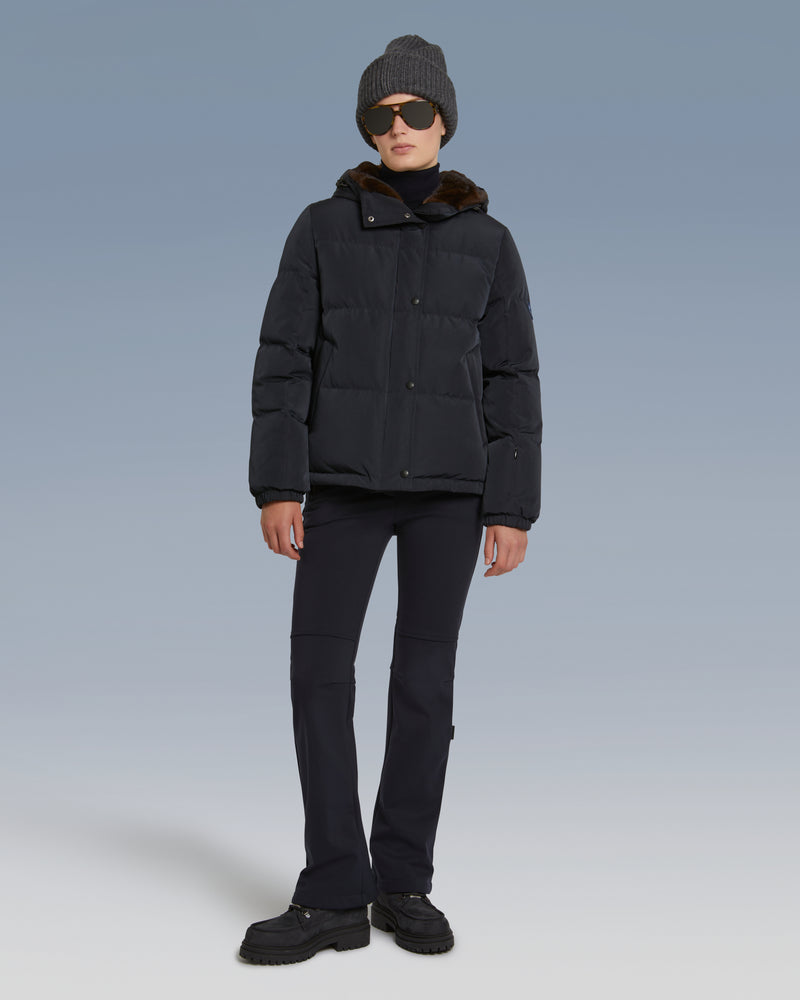 Short skiwear down jacket with mink fur trim