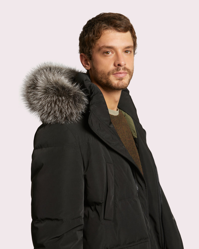 3/4 down jacket with fox fur hood trim-Yves Salomon-Winter sale & boxing day