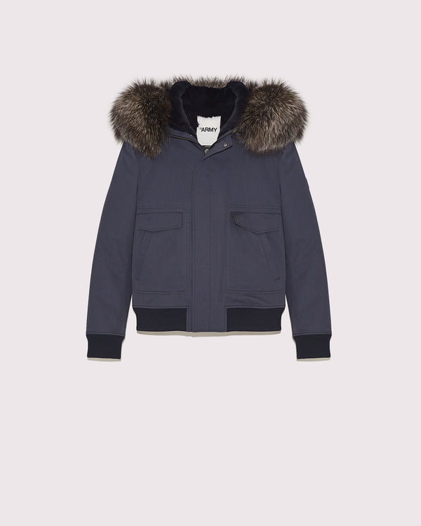 Technical cotton jacket with fox and rabbit fur-Yves Salomon-Winter sale & boxing day