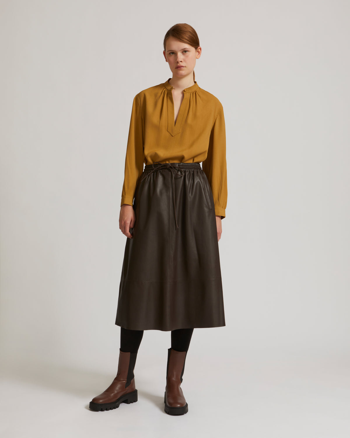 Private sale - Flared skirt in lamb leather - brown - Yves Salomon