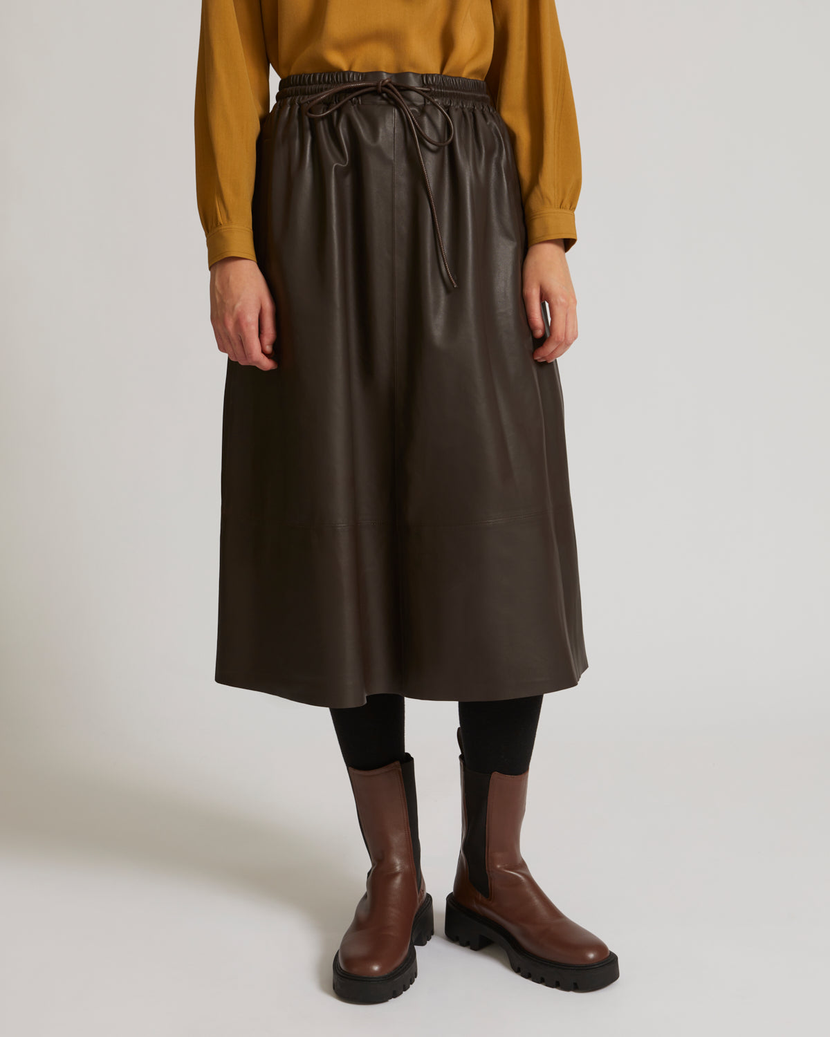 Private sale - Flared skirt in lamb leather - brown - Yves Salomon