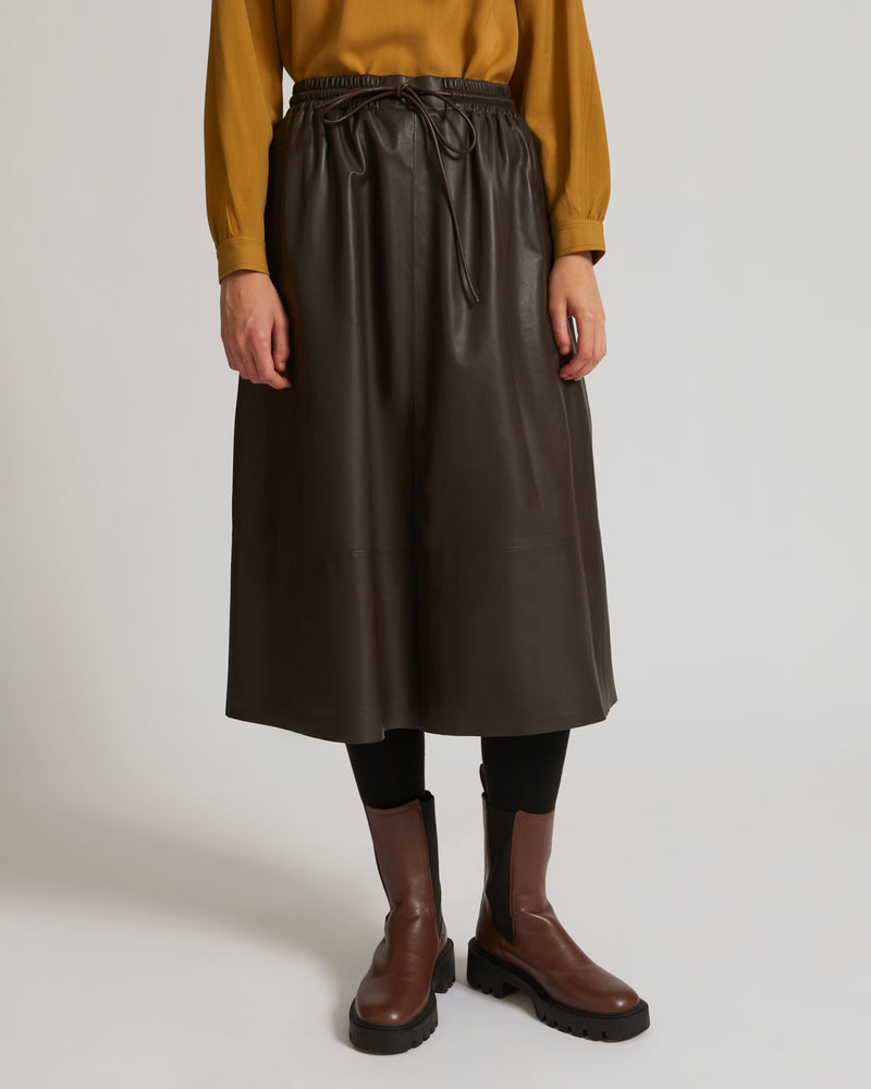Flared skirt in lamb leather - brown - Yves Salomon