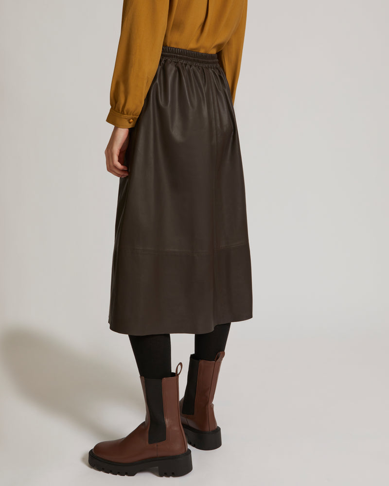 Flared skirt in lamb leather - brown - Yves Salomon