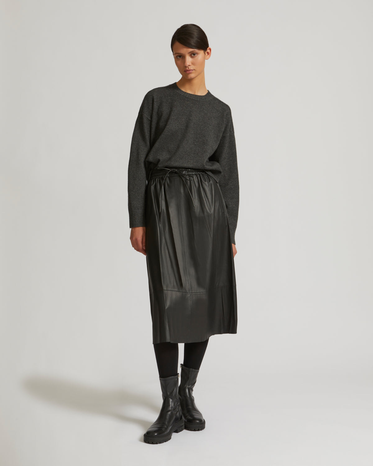 Private sale - Flared skirt in lamb leather - black - Yves Salomon