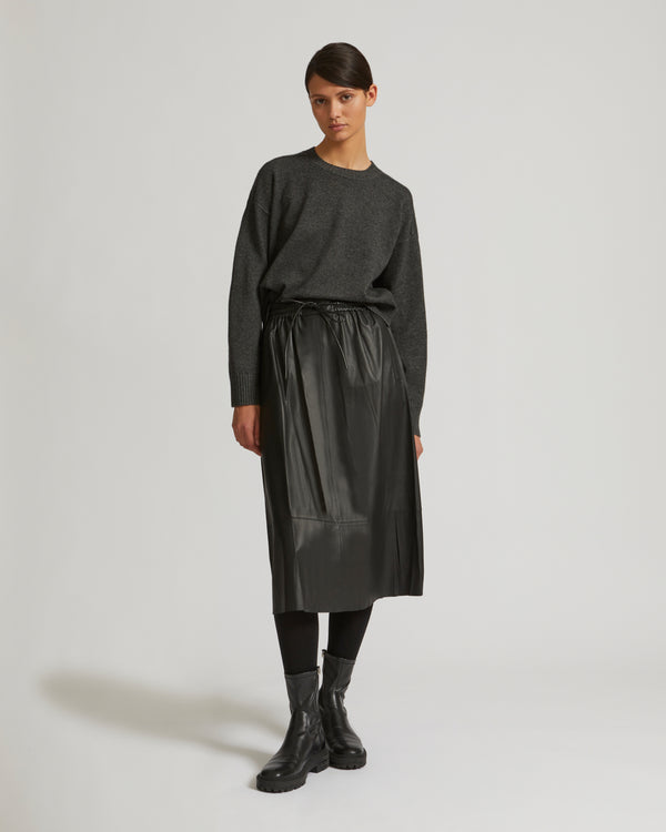 Flared skirt in lamb leather - black - Yves Salomon