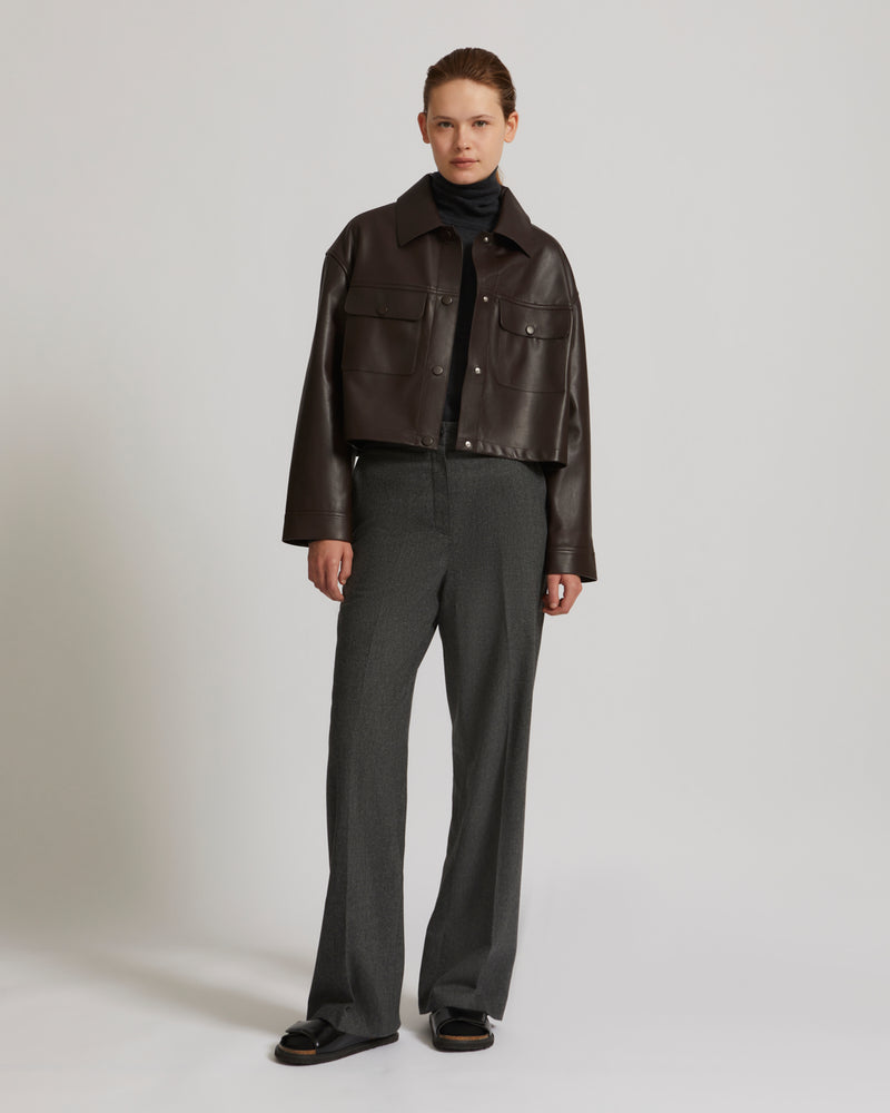 Cropped shirt in lamb leather - brown - Yves Salomon
