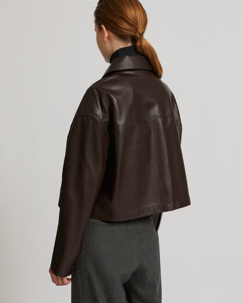 Cropped shirt in lamb leather - brown - Yves Salomon