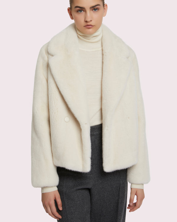 Long-haired mink fur cropped jacket - white