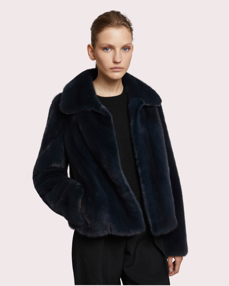 Short jacket in long-haired mink fur