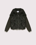 Hooded jacket in knit and curly lamb