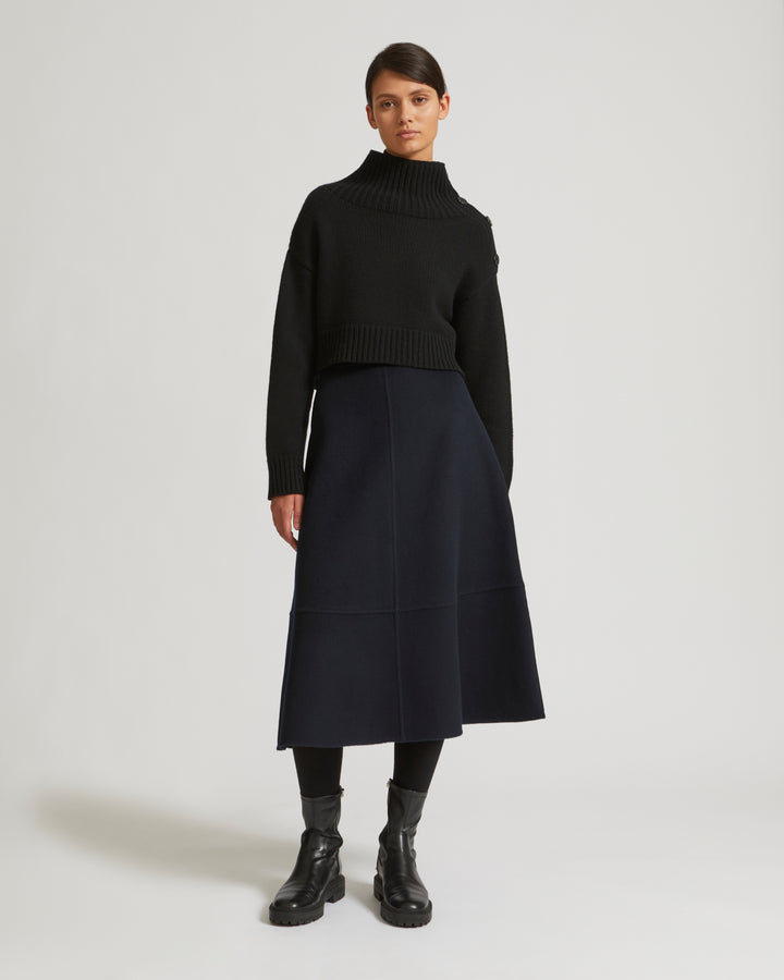 Midi skirt in cashmere wool - navy - Yves Salomon