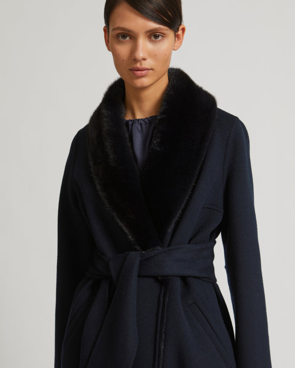 Cashmere wool coat with mink fur collar and facing