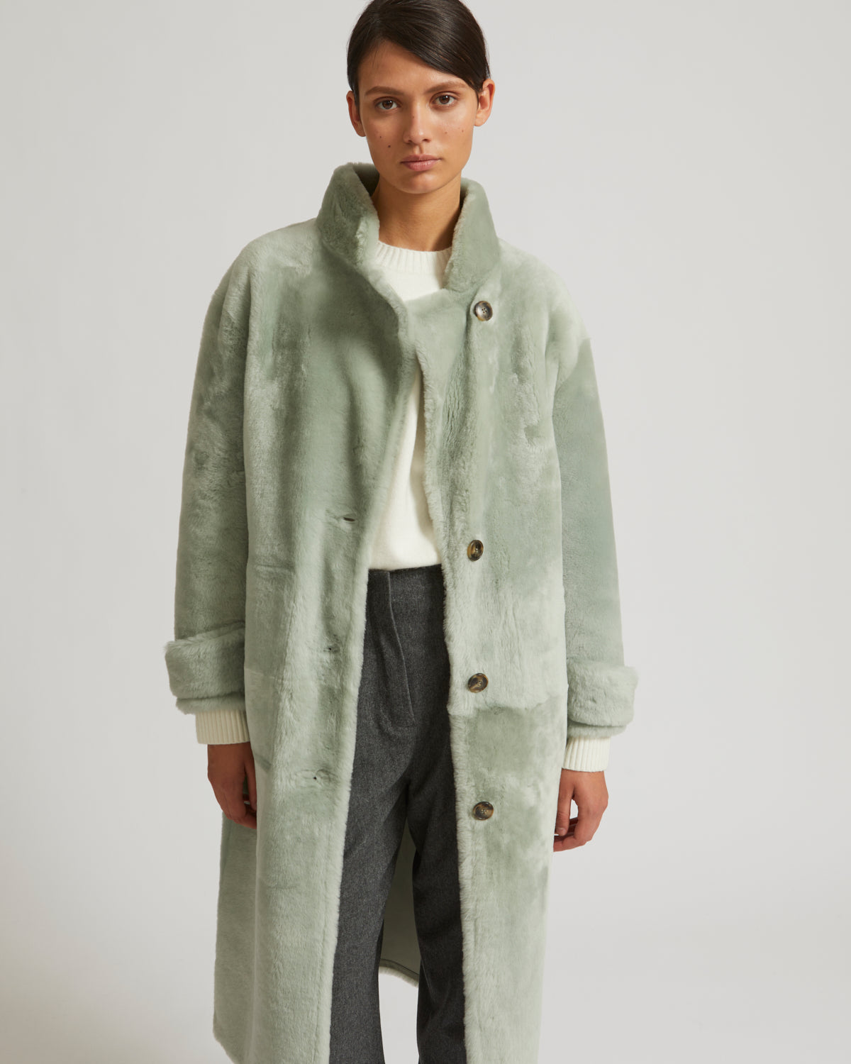 Merino officer coat - turquoise - Yves Salomon