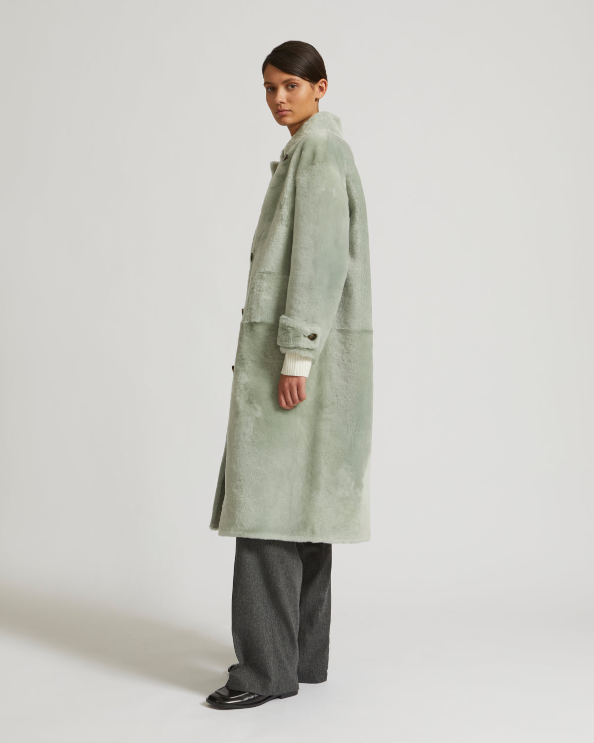 Merino officer coat - turquoise - Yves Salomon