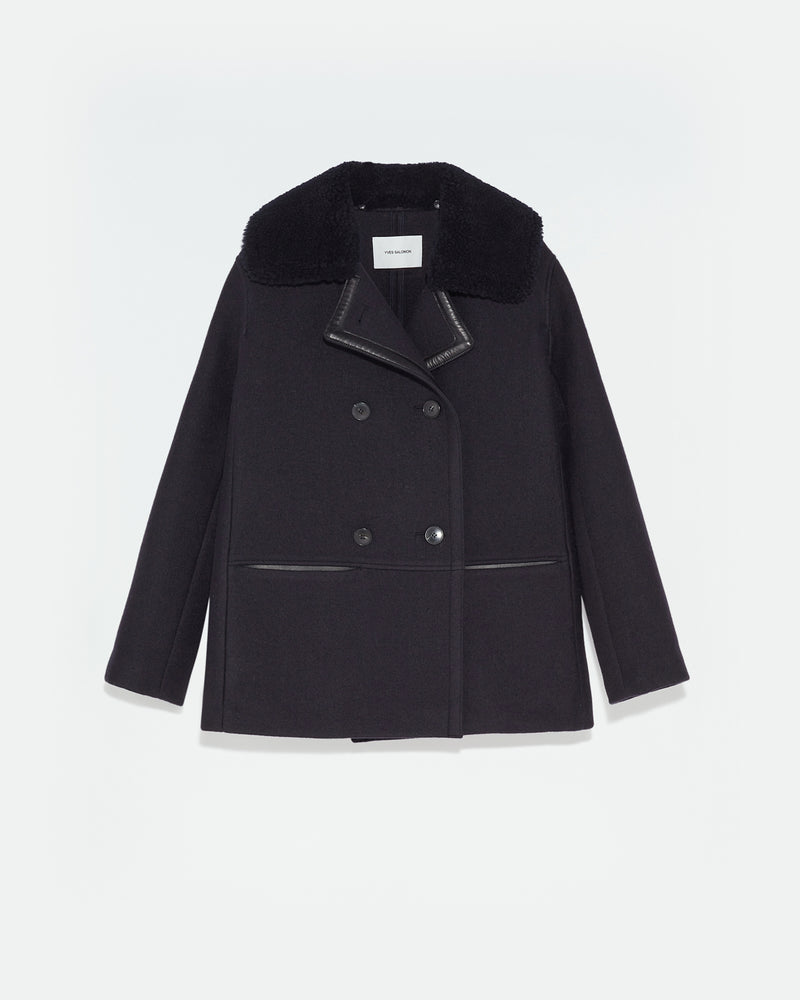 Wool peacoat with a merino collar - navy - Yves Salomon – Yves