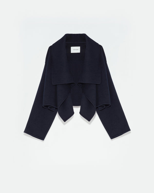 Cropped jacket in cashmere wool - navy - Yves Salomon