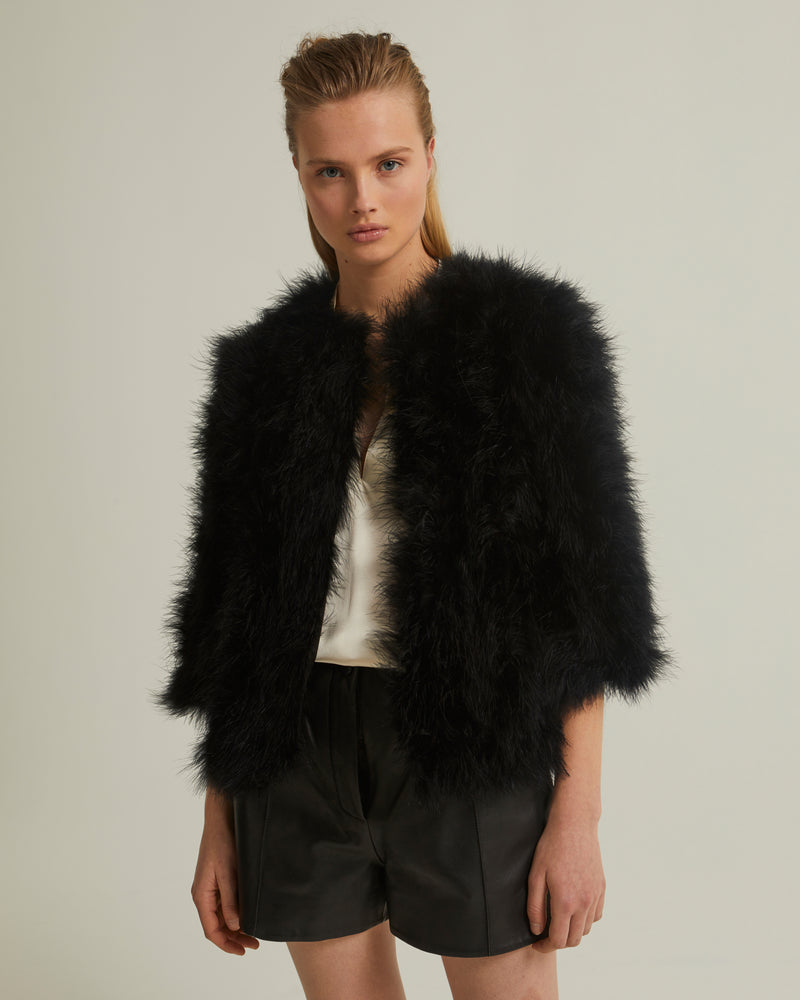 Marabou feather cropped jacket black Yves Salomon US