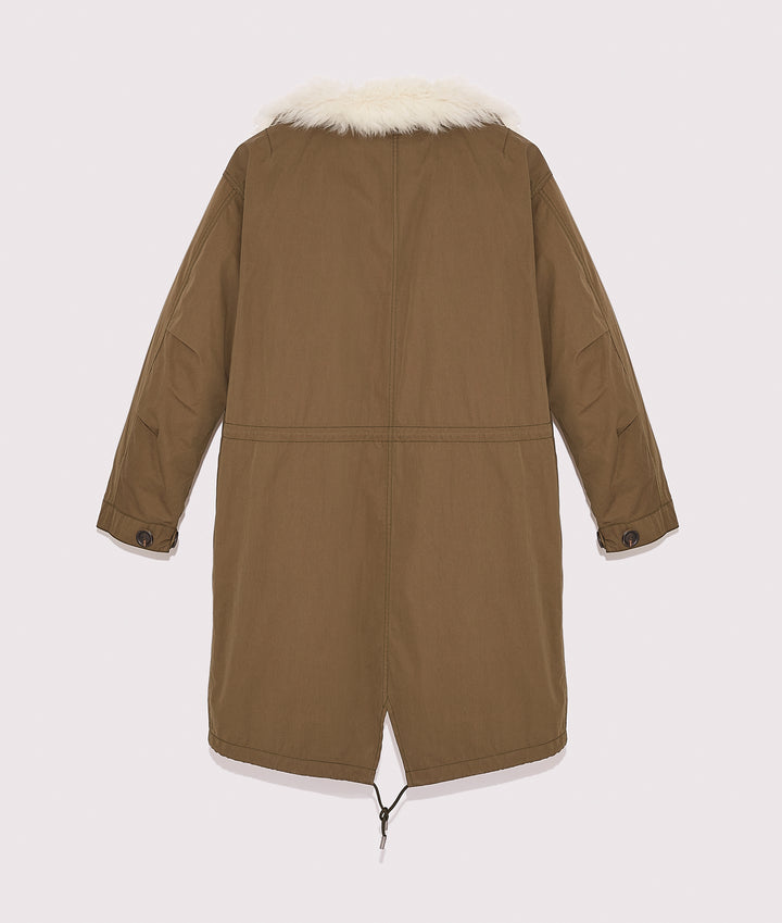 Balck Friday 2025 - Yves Salomon - Reversible Parka in Cotton and Shearling - Khaki