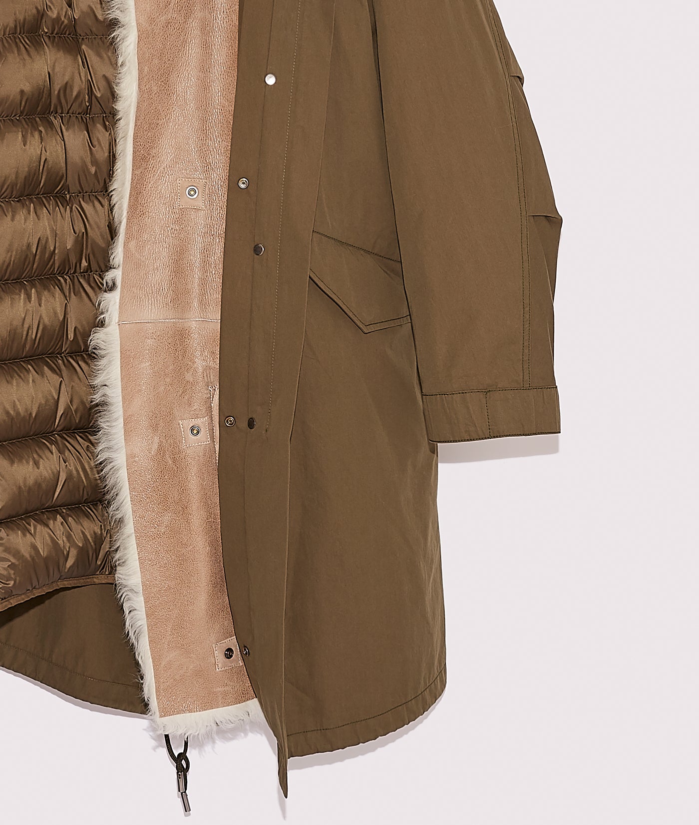 Balck Friday 2025 - Yves Salomon - Reversible Parka in Cotton and Shearling - Khaki